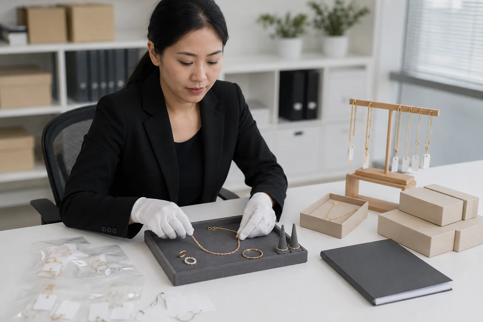 Editorial jewelry manufacturing and quality-control scene for EU GPSR Jewelry Product Information Checklist for Online Sellers.