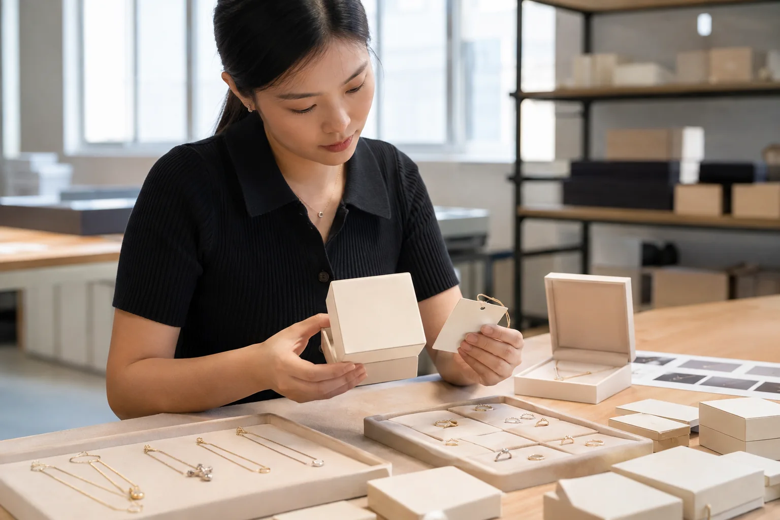 Editorial jewelry manufacturing and quality-control scene for EU Jewelry Label and Language Planning for Private-Label Launches.