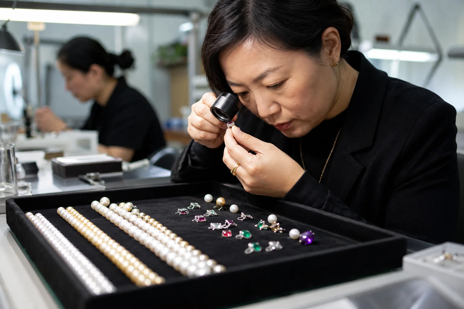 Editorial jewelry manufacturing and quality-control scene for U.S. Gemstone and Pearl Treatment Disclosures: A B2B Content Checklist.